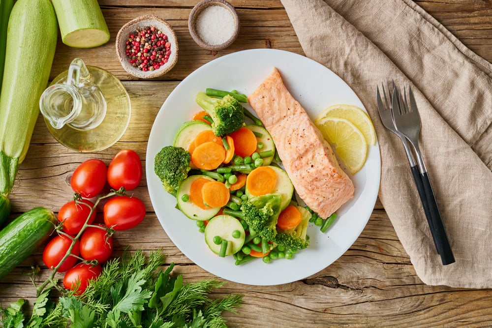 Salmon rich in omega-3s, a popular food among home eye remedies for dry eyes.