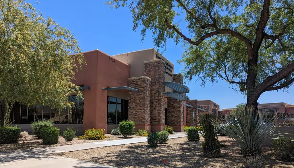 Exterior photo of our Barnet Dulaney Perkins Eye Center building in Scottsdale, AZ.